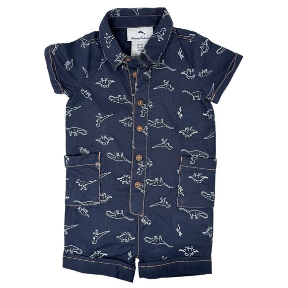 Tommy Bahama Boys 3-6M Dinosaur Print Shorts Romper Navy One Piece - Picture 1 of 3
